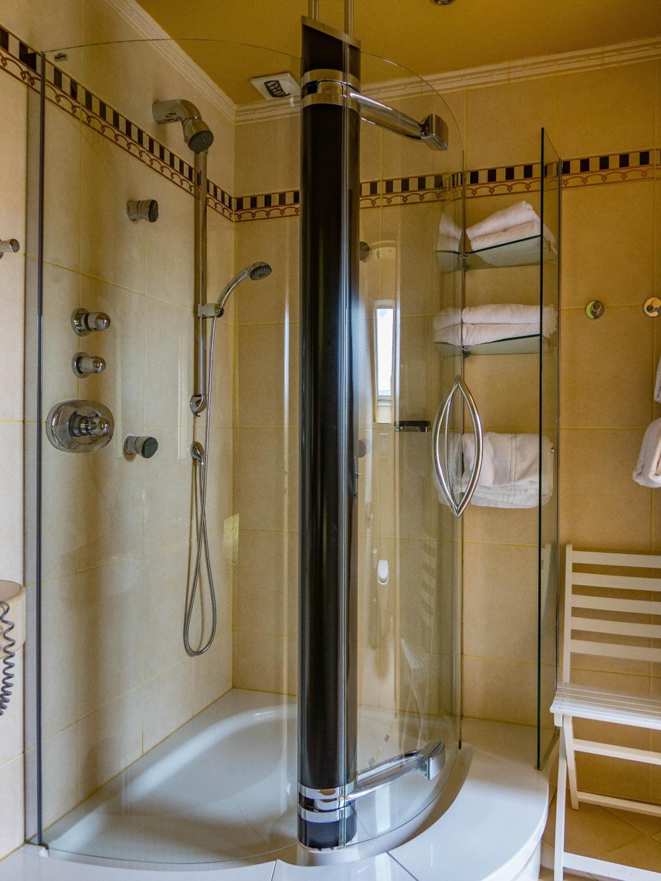 free toiletries, hair dryer, towels