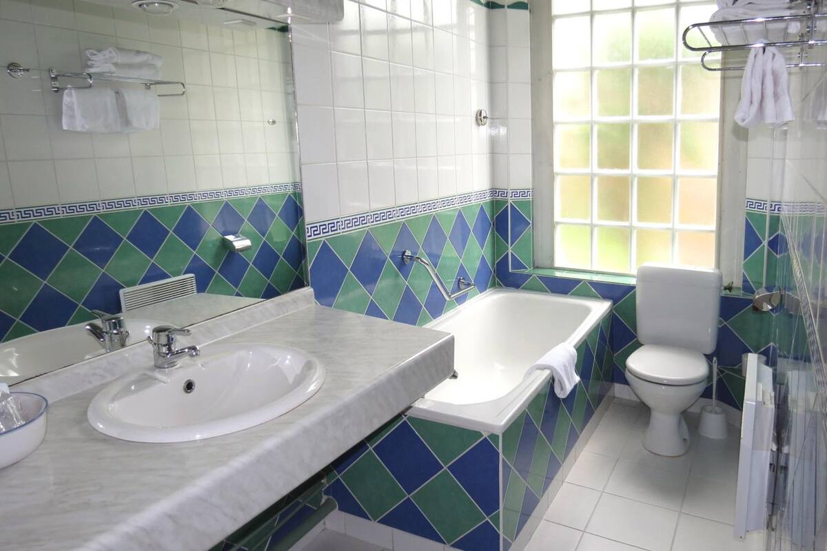 free toiletries, hair dryer, towels