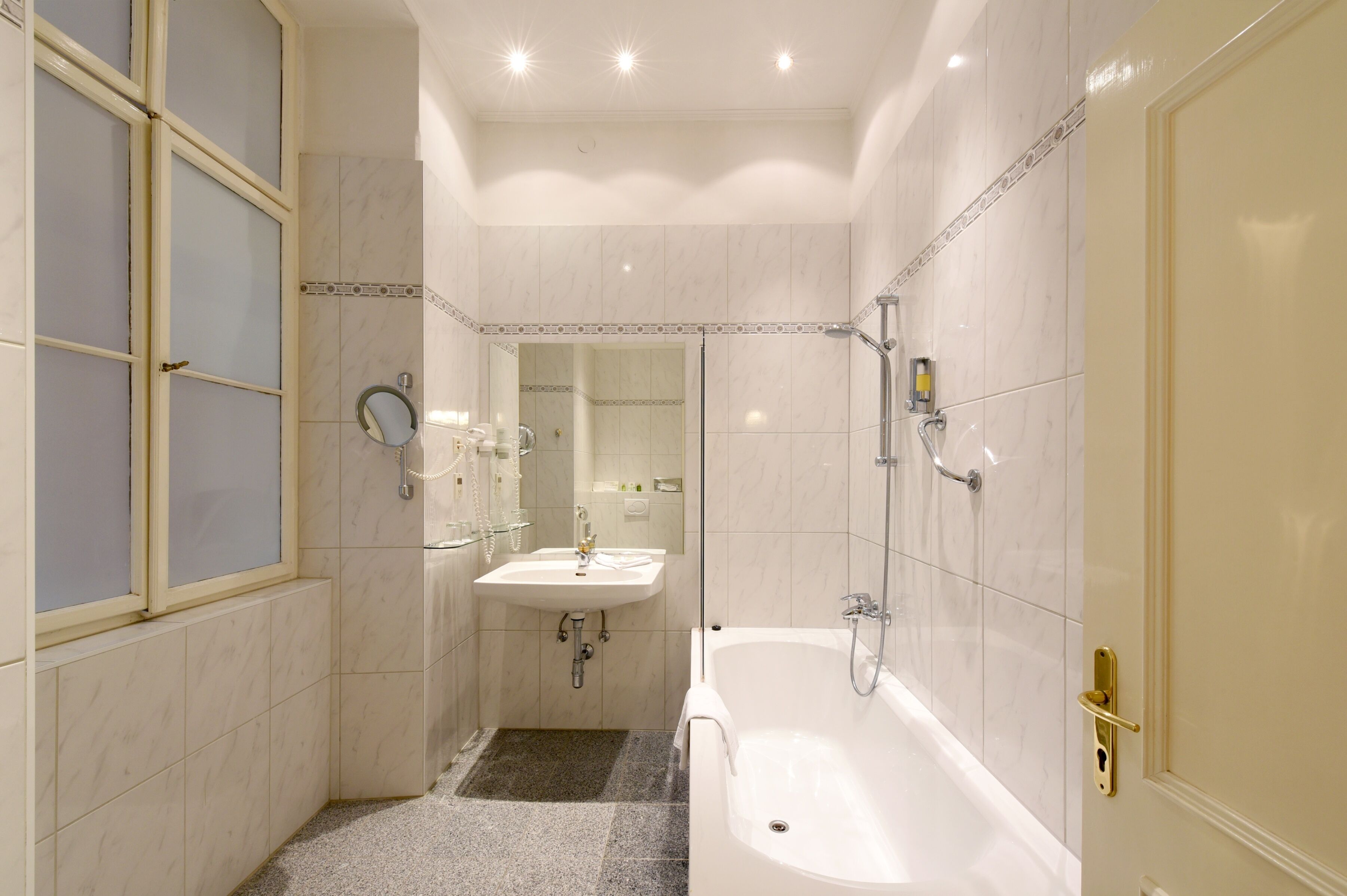 free toiletries, hair dryer, towels