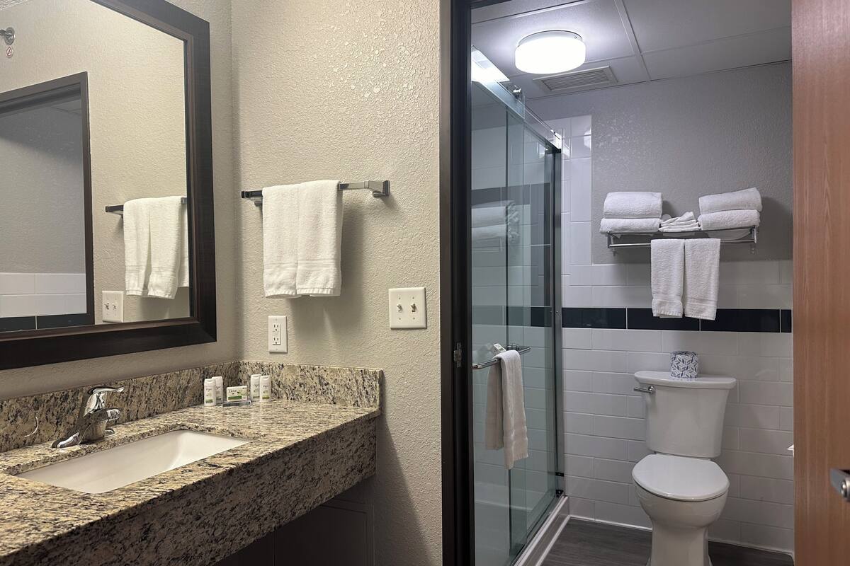 free toiletries, hair dryer, towels, soap