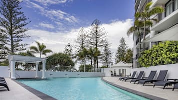 Outdoor pool, pool umbrellas