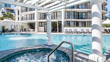 Outdoor pool, pool umbrellas