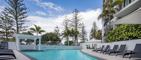 Outdoor pool, pool umbrellas