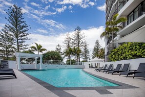 Outdoor pool, pool umbrellas