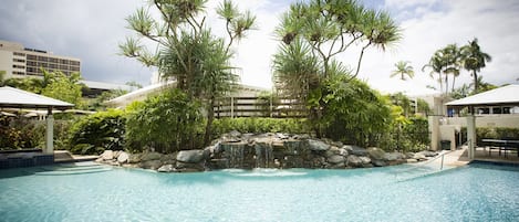 Outdoor pool, sun loungers