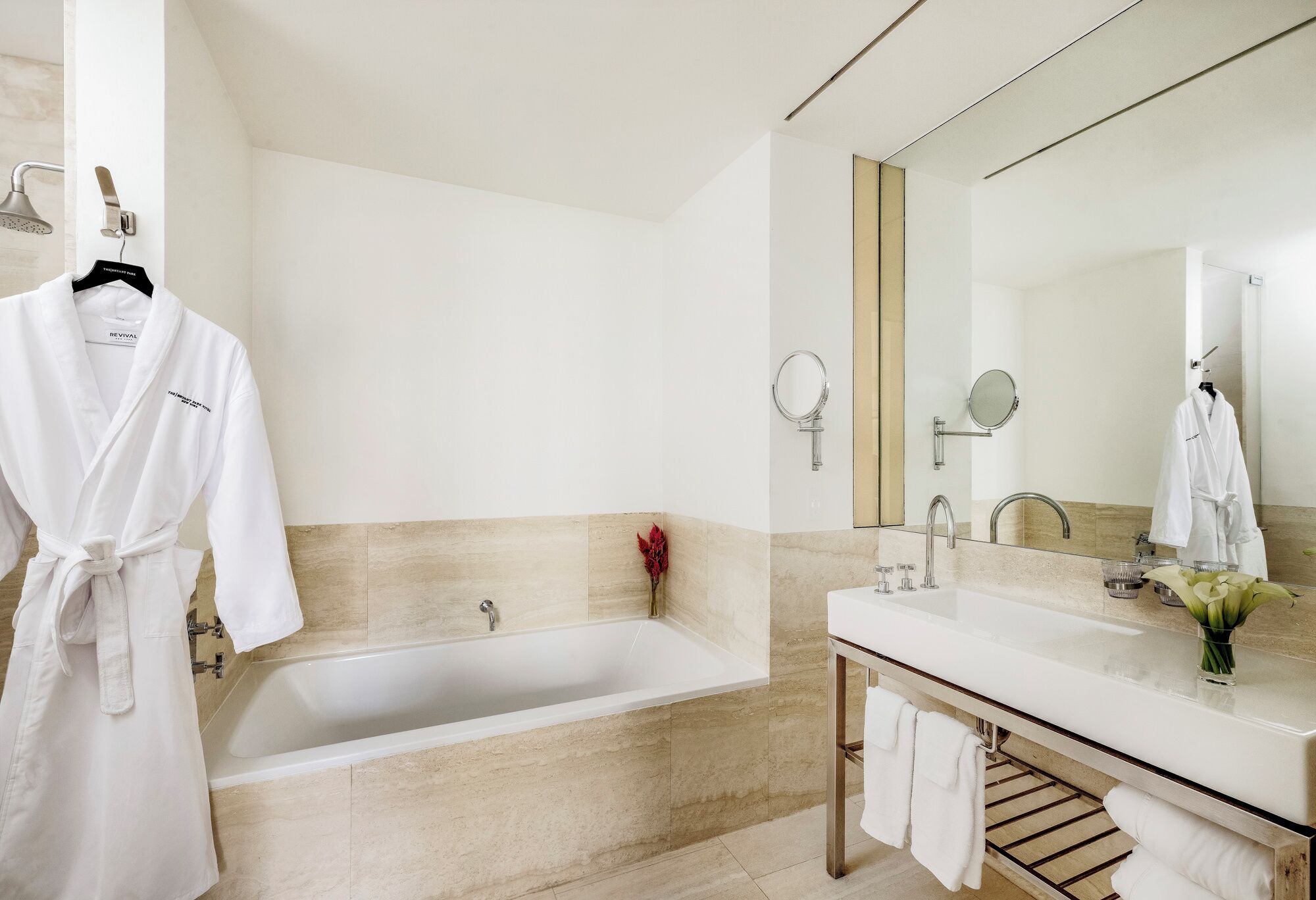 suite | bathroom | designer toiletries, hair dryer, bathrobes, slippers