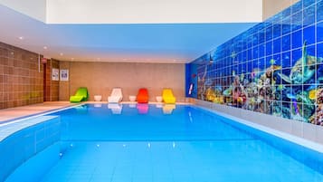Indoor pool, open 8:00 AM to 11:00 PM, sun loungers