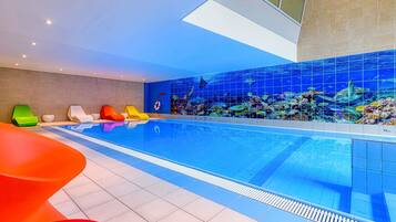 Indoor pool, open 8:00 AM to 11:00 PM, sun loungers