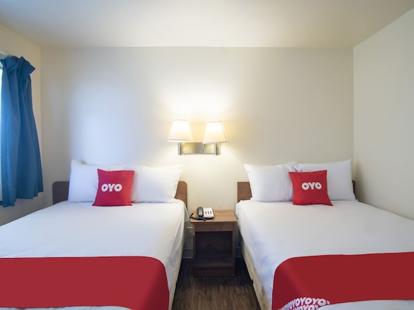 Desk, laptop workspace, free WiFi, bed sheets