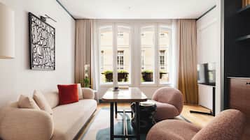 Leilighet | Sengetøy av topp kvalitet, minibar og safe på rommet