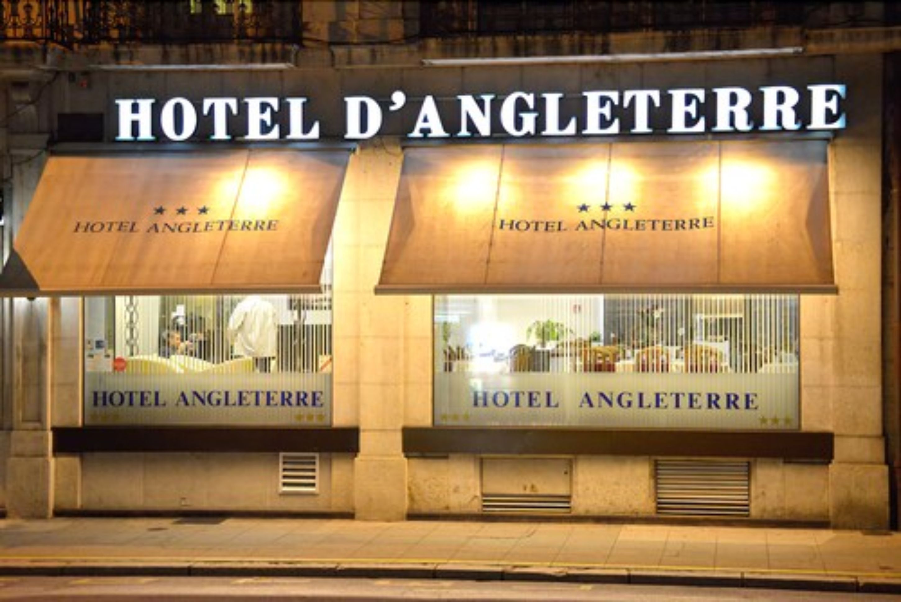 The exterior of Hotel D'Angleterre with its name displayed prominently above the entrance.