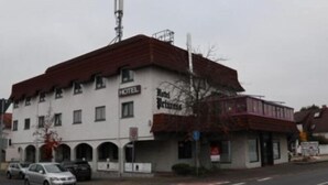 A white building with a red roof labeled "HOTEL" and "Hotel Pritzer". - To Be Deleted - Hotel Princess (Rodenbach)
