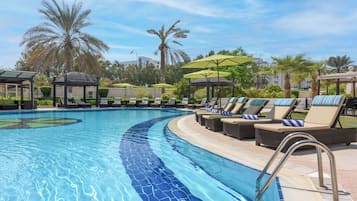 Utendørsbasseng, bassengparasoller og solsenger