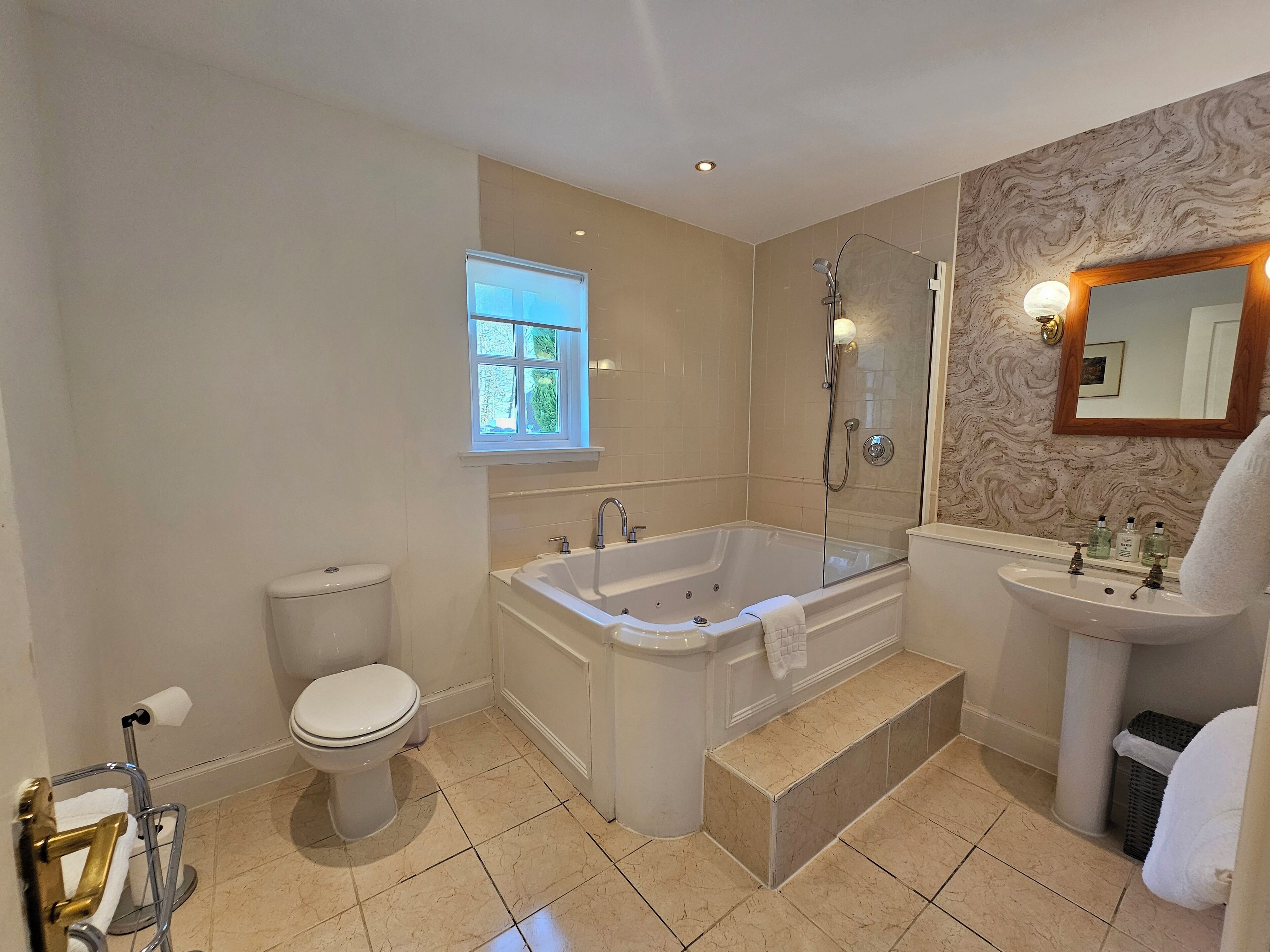 suite room | bathroom | hair dryer, towels