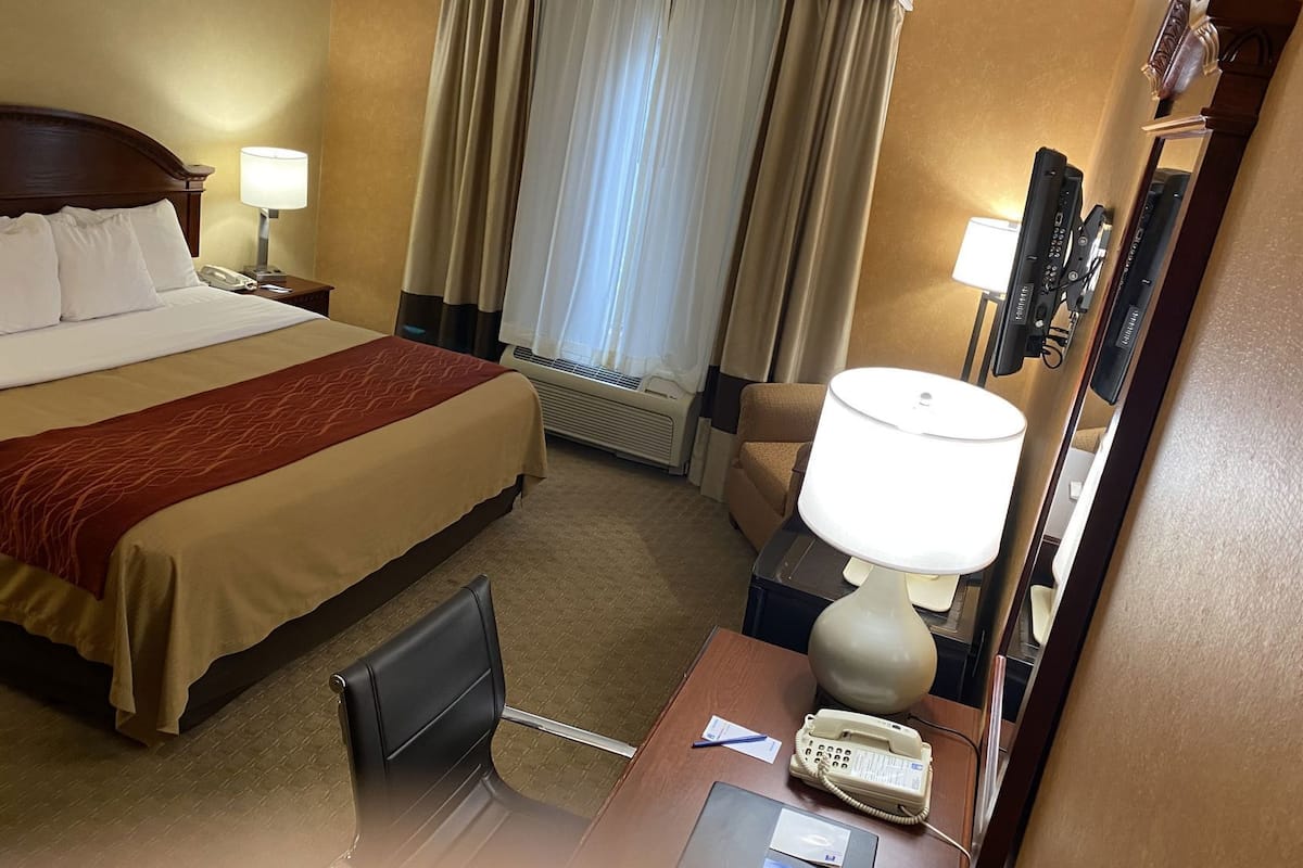 Premium bedding, desk, blackout drapes, iron/ironing board