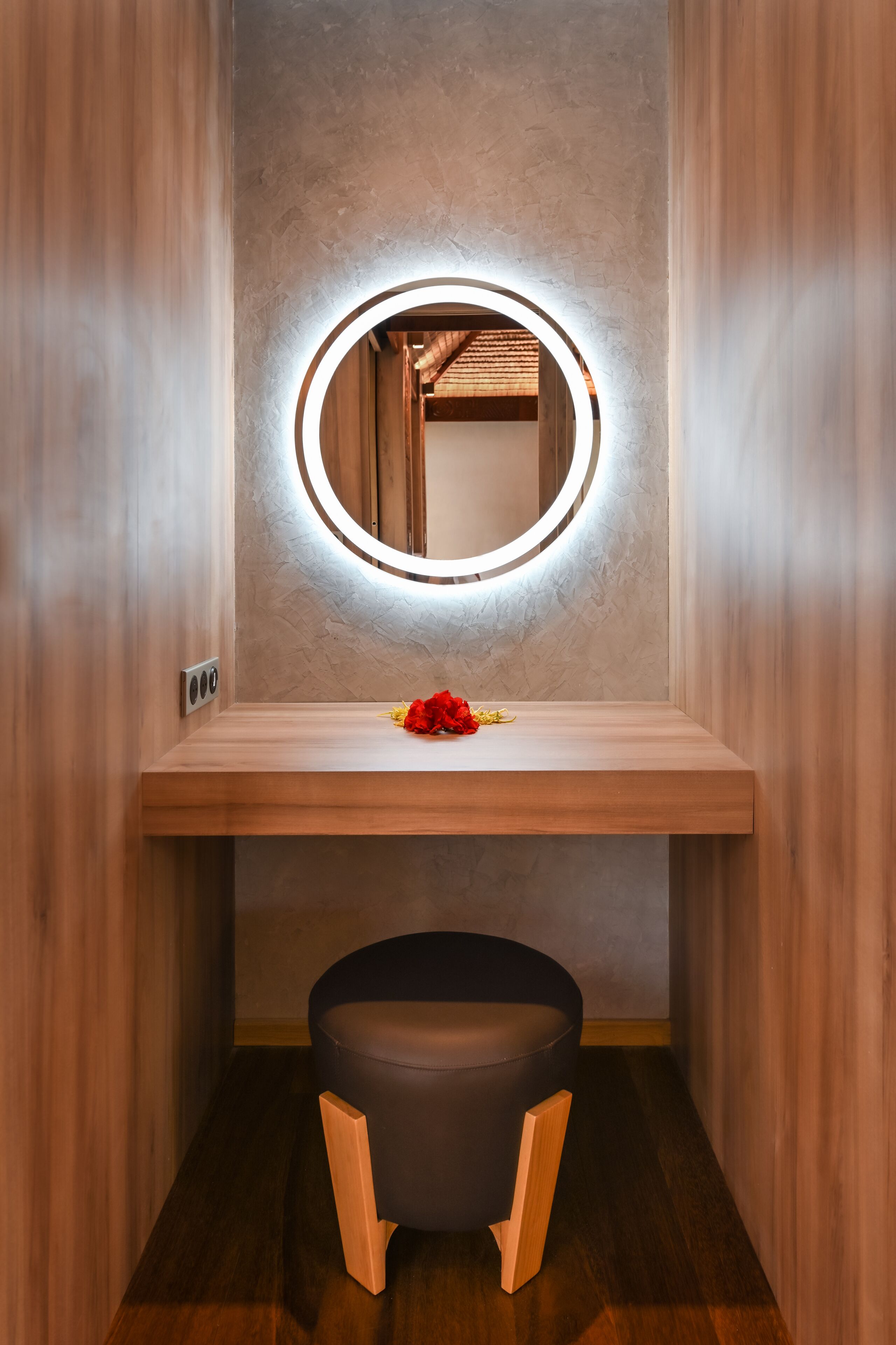 designer toiletries, hair dryer, bathrobes, slippers