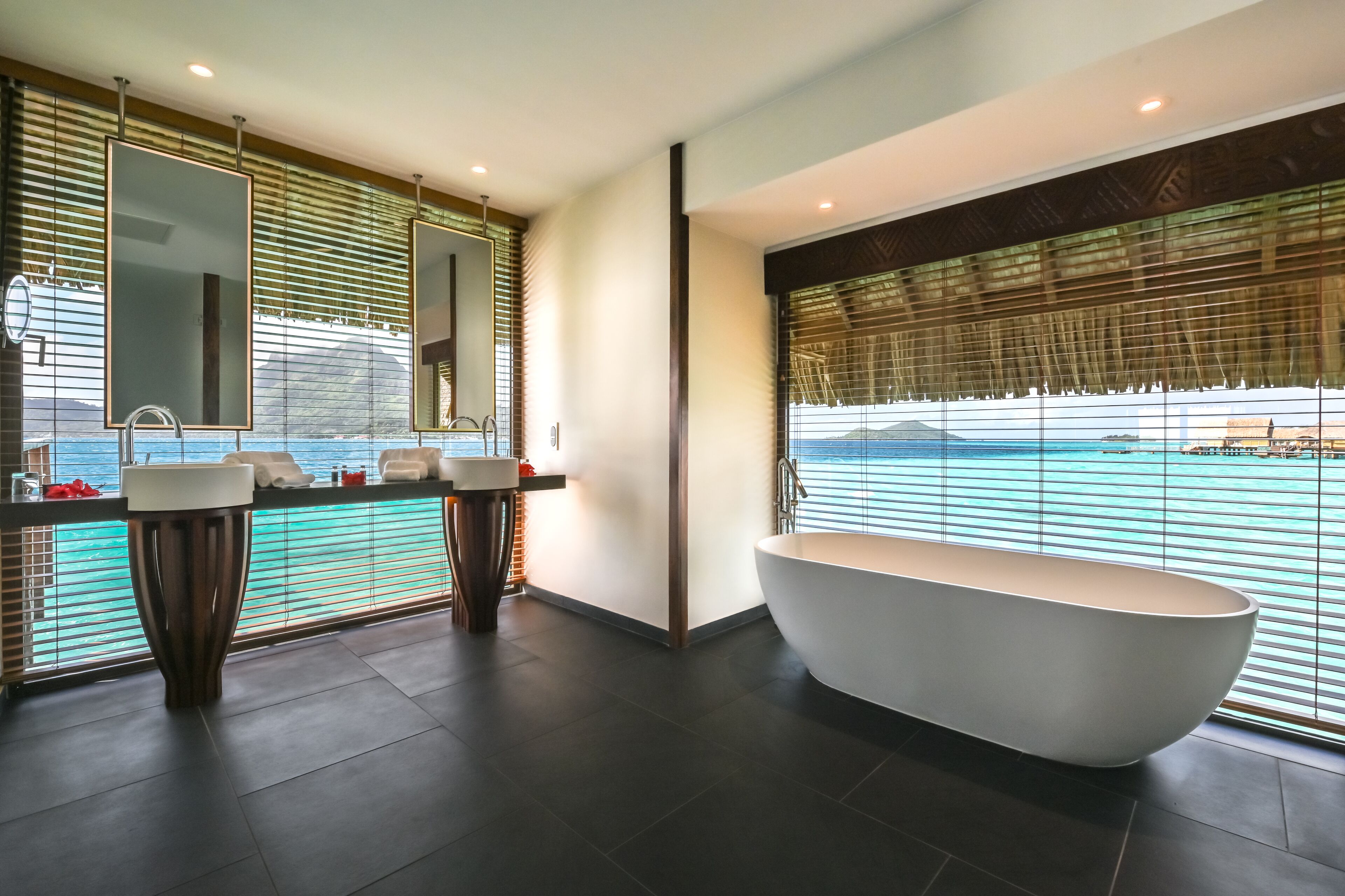 Suite, Overwater (End of Pontoon) | Bathroom | Designer toiletries, hair dryer, bathrobes, slippers