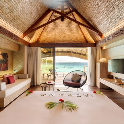 Bungalow, Lagoon View, Overwater | Premium bedding, free minibar, in-room safe, desk
