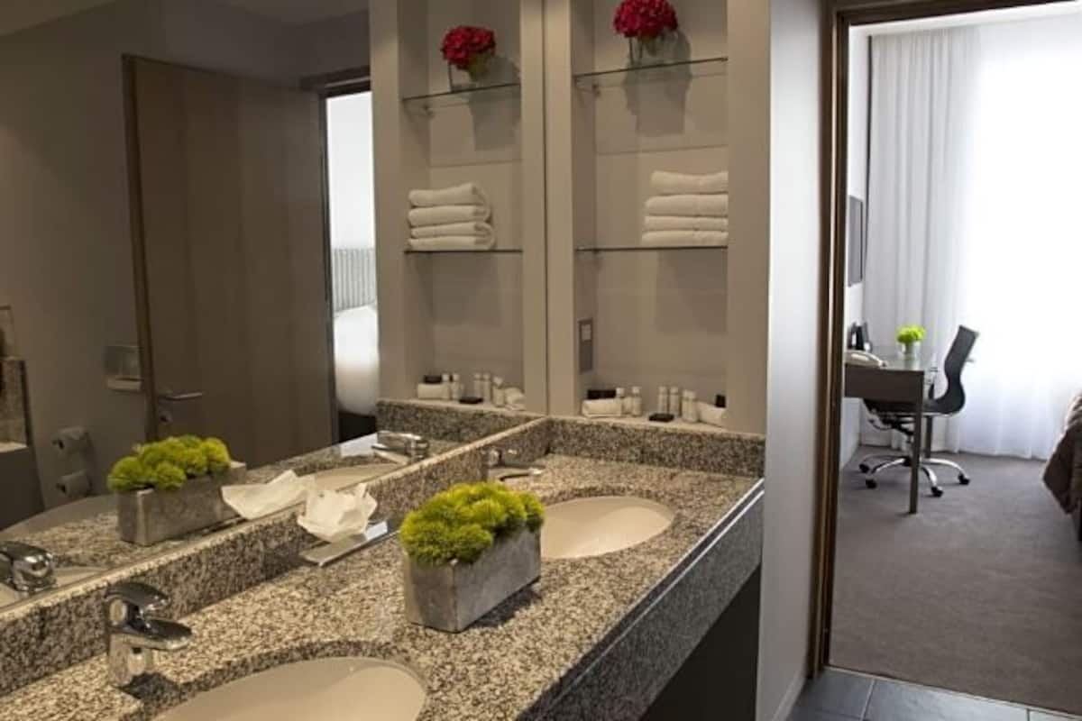 Bathroom | Combined shower/tub, free toiletries, hair dryer, towels