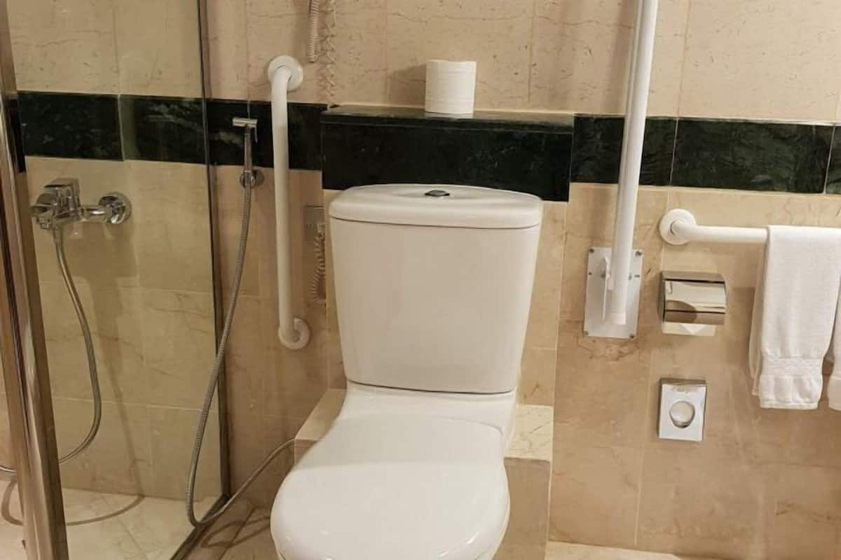 Free toiletries, hair dryer, bathrobes, towels