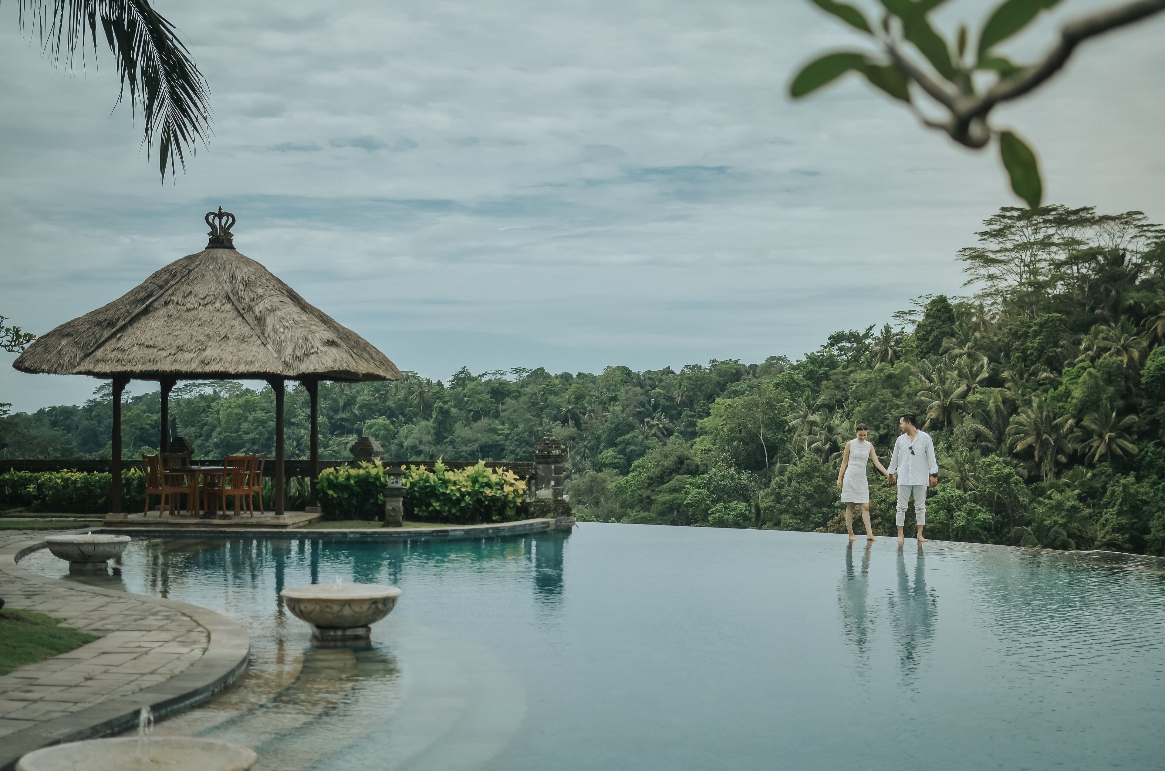 Outdoor pool, pool umbrellas, pool loungers