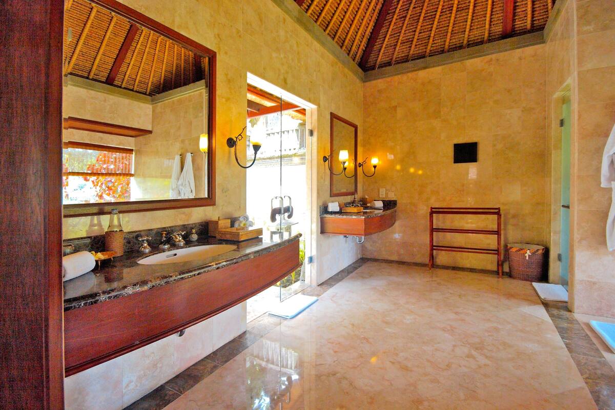 drupadi two bedroom villa with private pool | bathroom | separate bathtub and shower, rainfall showerhead, free toiletries