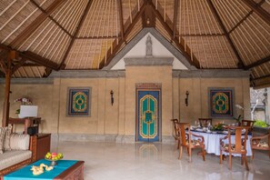 Maharani Two Bedroom Villa with Private Pool | Living area | TV, fireplace, DVD player