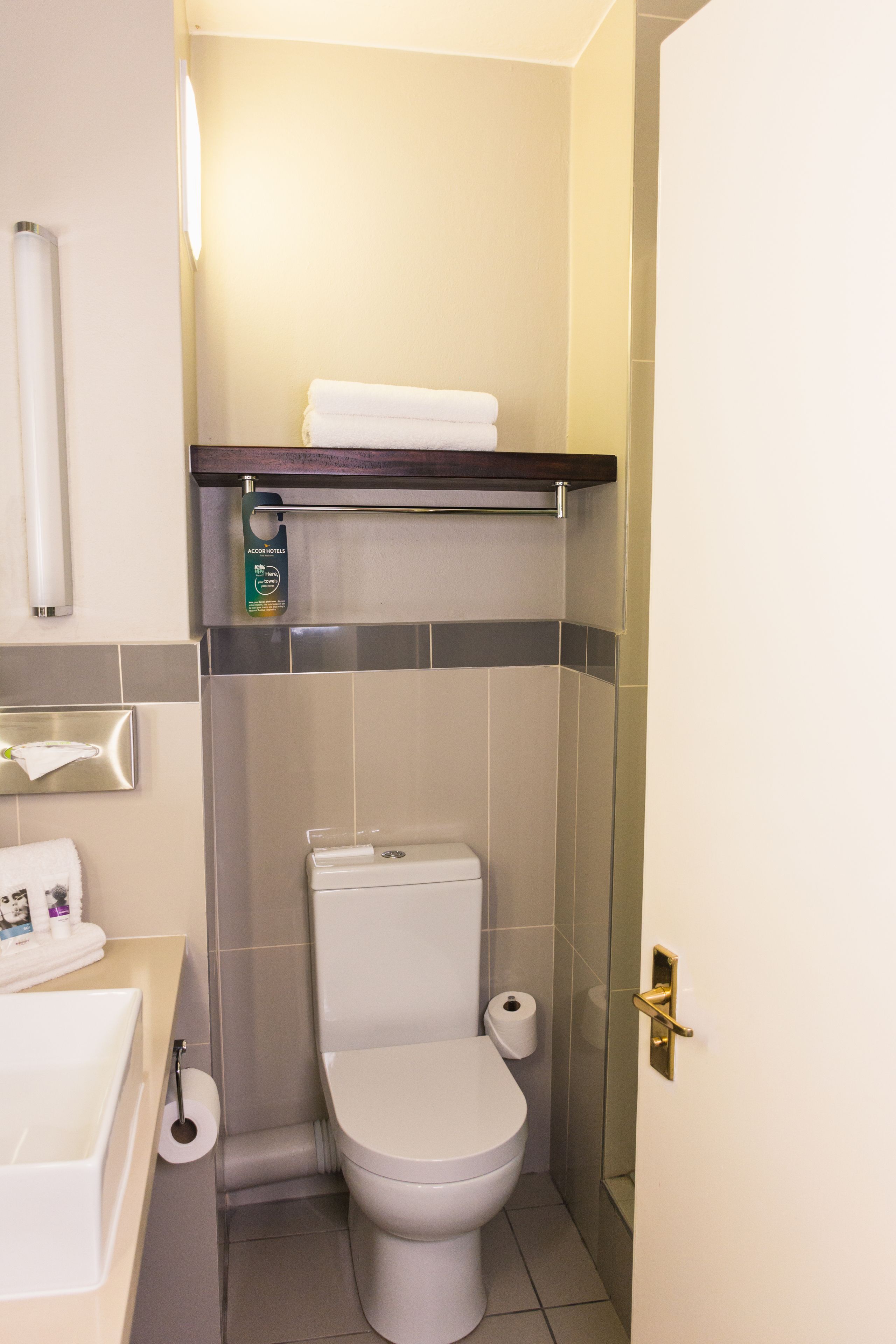 A bathroom with a toilet, a sink, and a shower area.