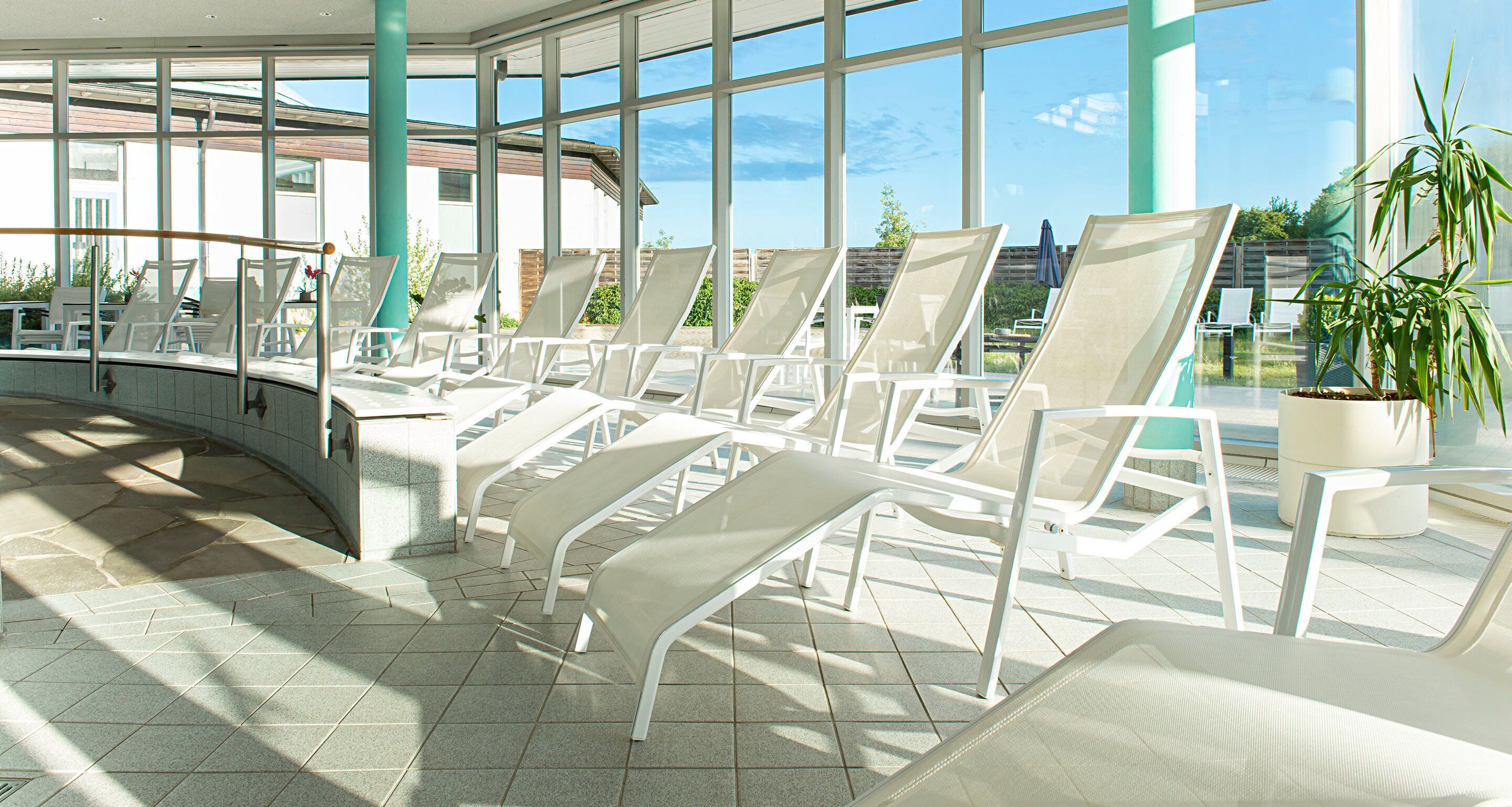 indoor pool, outdoor pool, open 8:00 am to 9:00 pm, pool loungers
