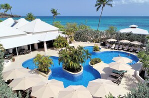 Outdoor pool, free pool cabanas, pool umbrellas