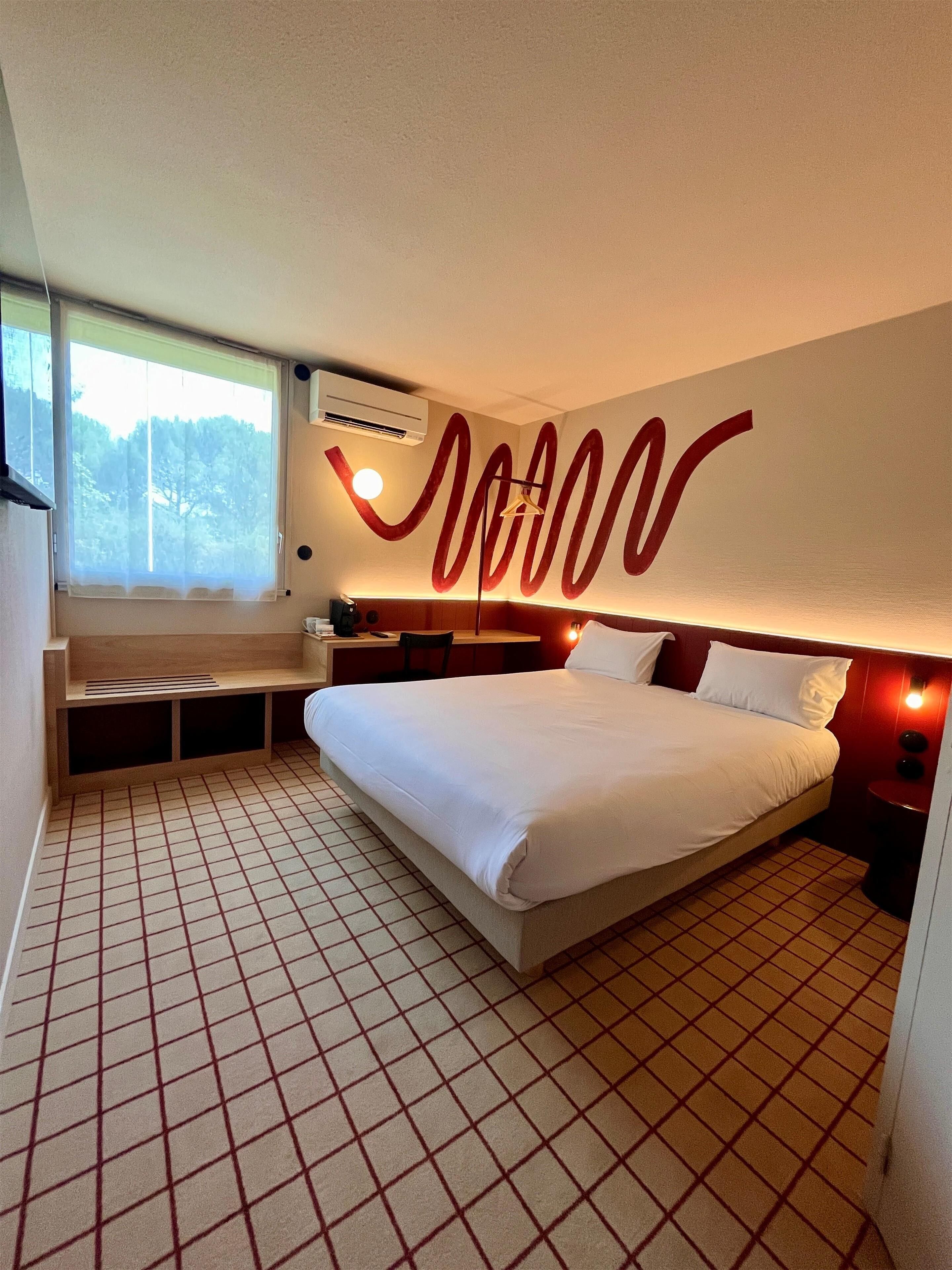 Premium bedding, desk, blackout curtains, soundproofing