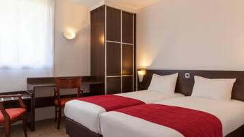 Premium bedding, desk, blackout curtains, soundproofing