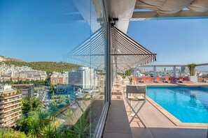 Outdoor pool, open 8:00 AM to 7:00 PM, sun loungers