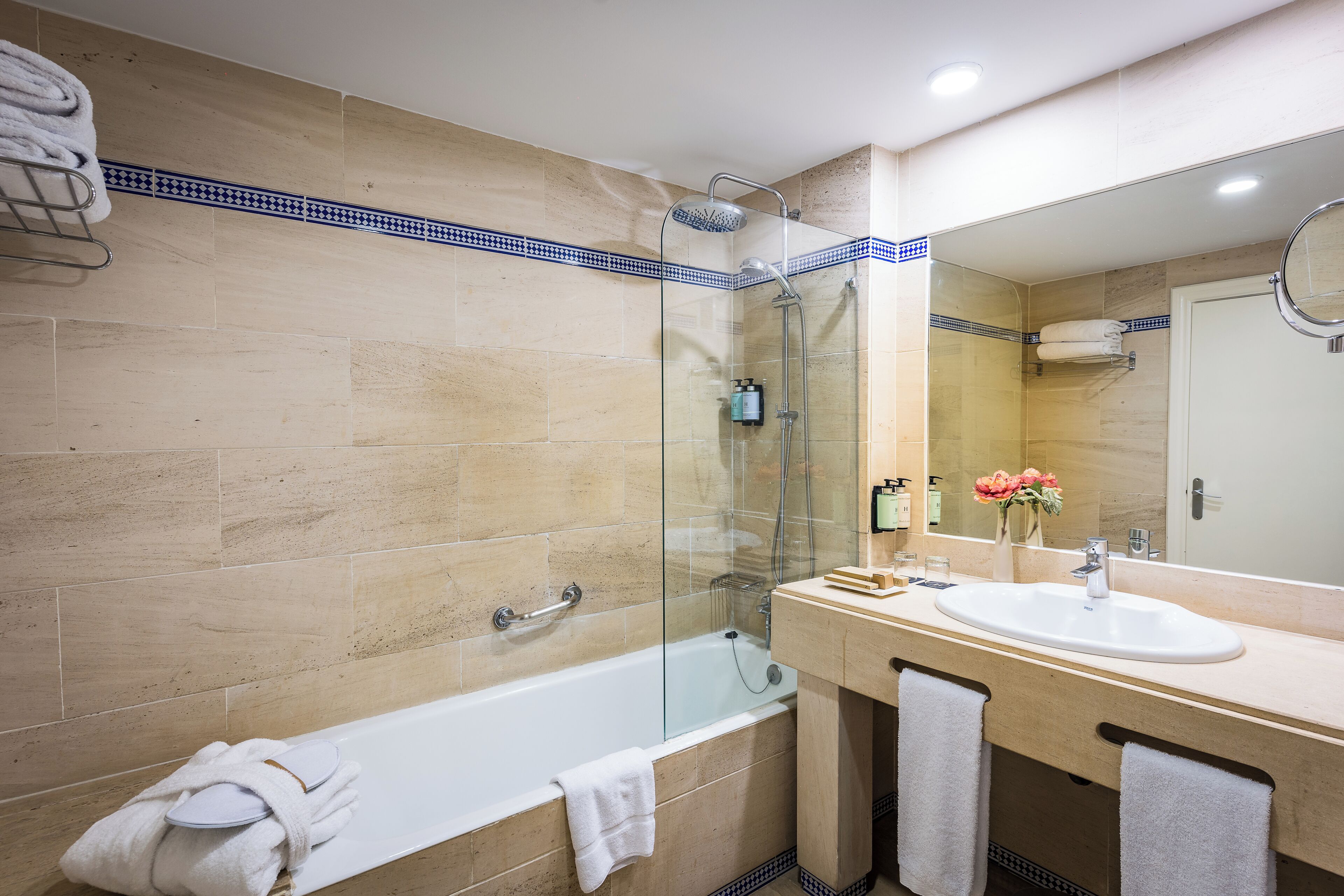 free toiletries, hair dryer, bathrobes, bidet