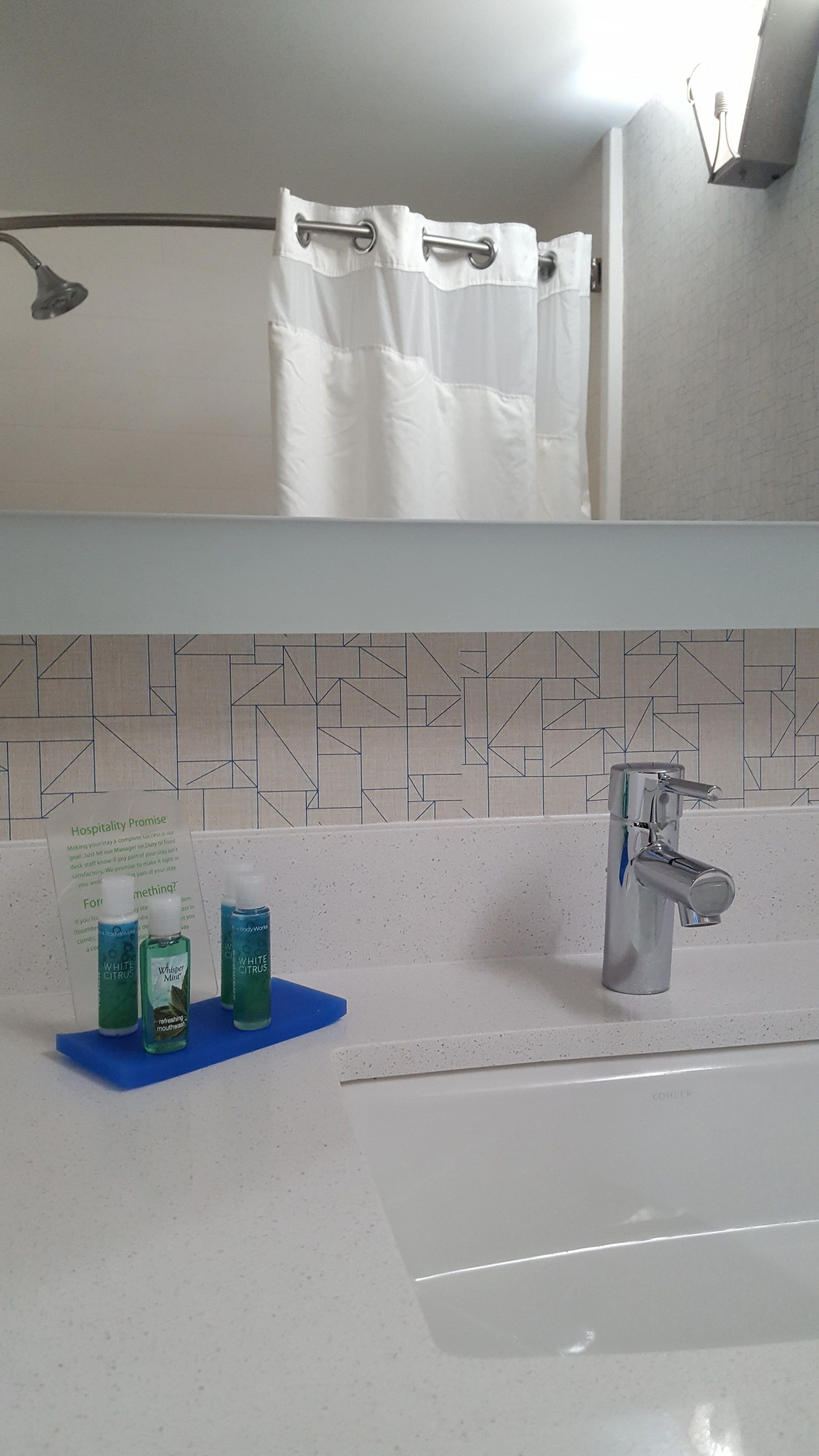 combined shower/bathtub, free toiletries, hair dryer, towels