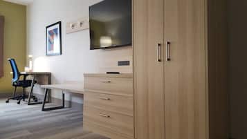 Pillowtop beds, desk, blackout drapes, iron/ironing board