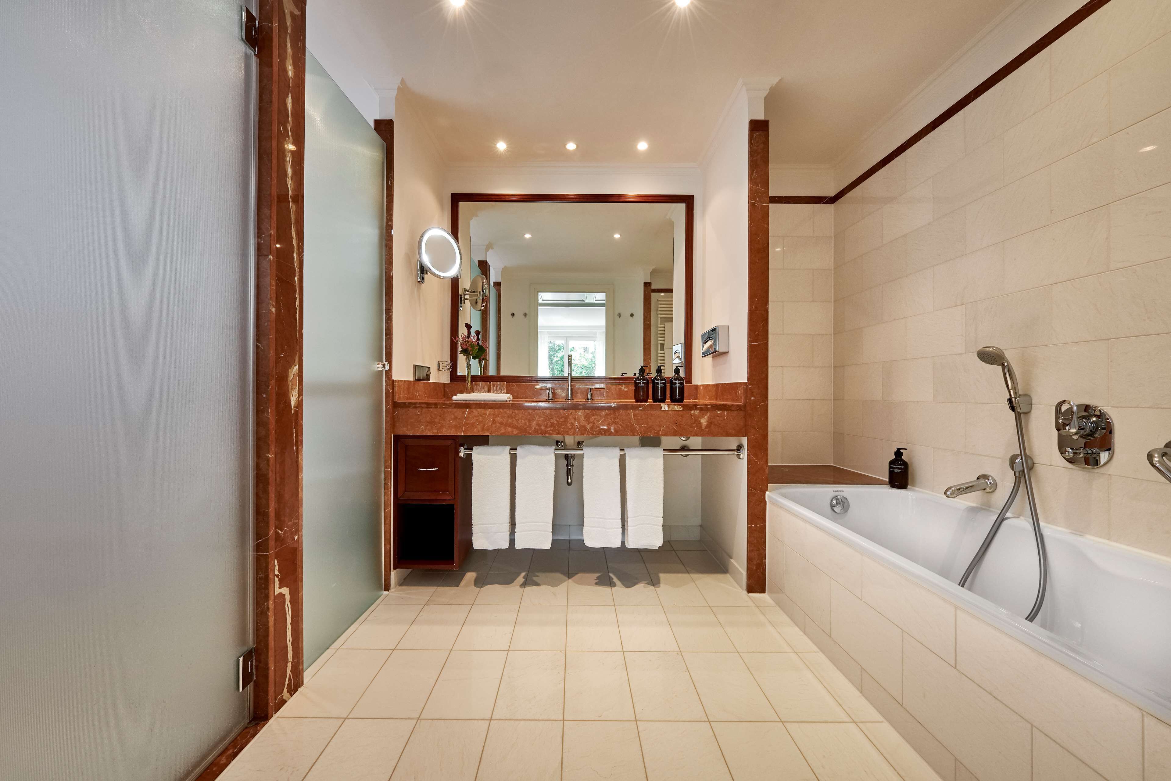 free toiletries, hair dryer, bathrobes, slippers