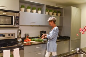 Microwave, stovetop, coffee/tea maker, toaster