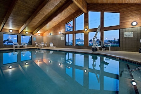 Indoor pool, open 6:00 AM to midnight, sun loungers