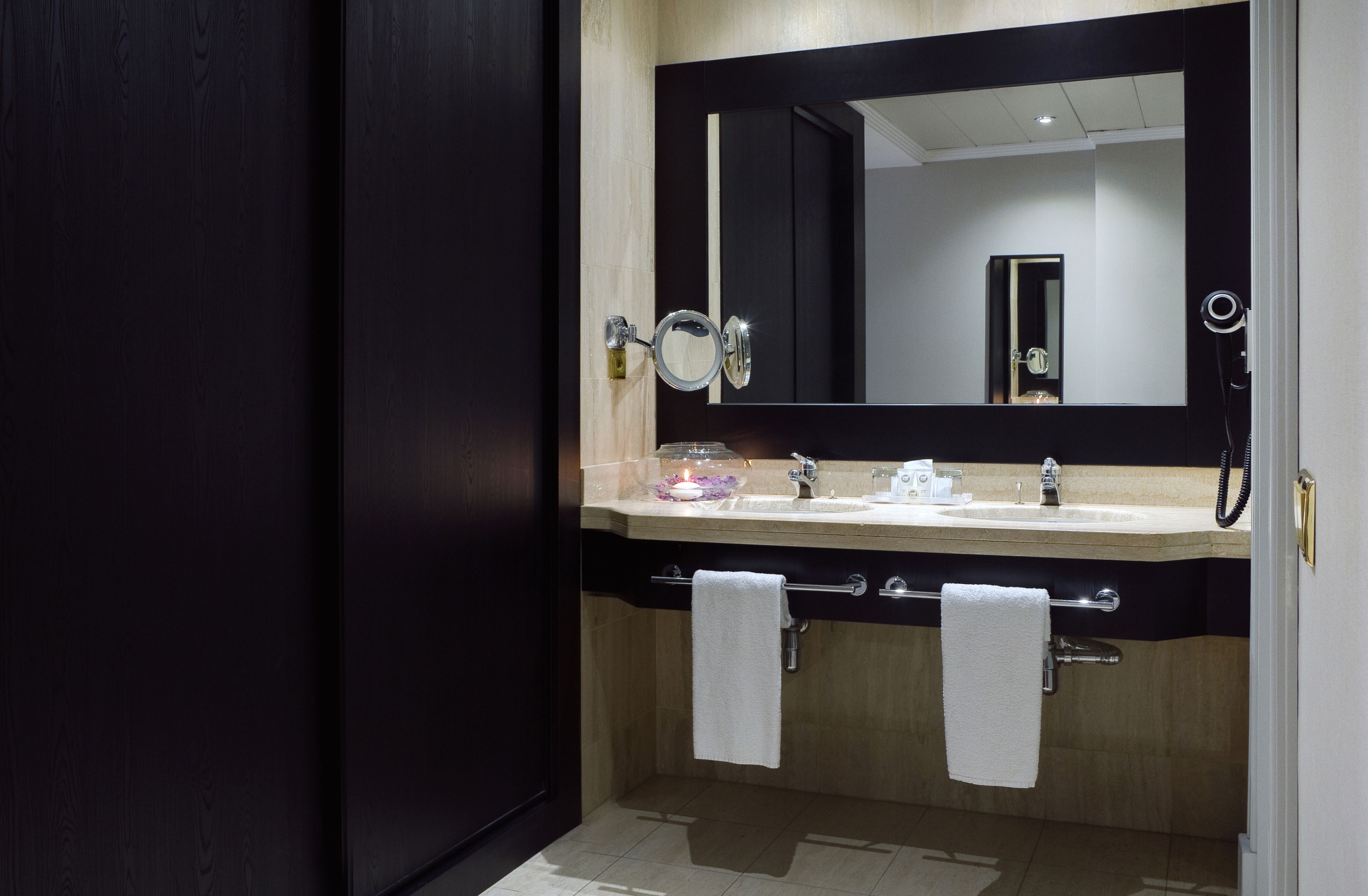 free toiletries, hair dryer, bidet, towels