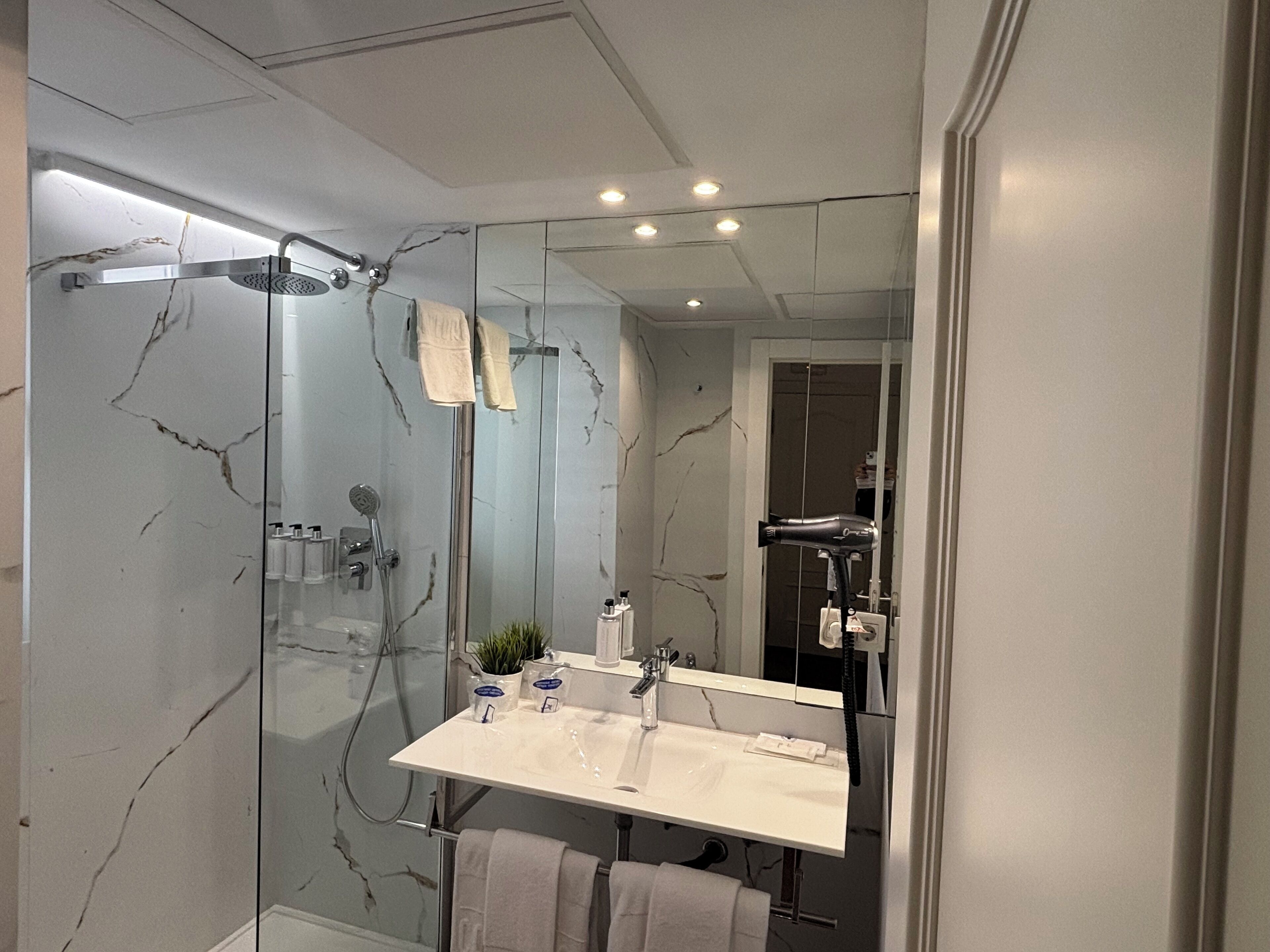 free toiletries, hair dryer, bathrobes, towels