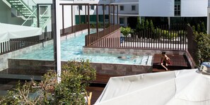 Outdoor pool, open 8:00 AM to 8:00 PM, pool umbrellas, sun loungers