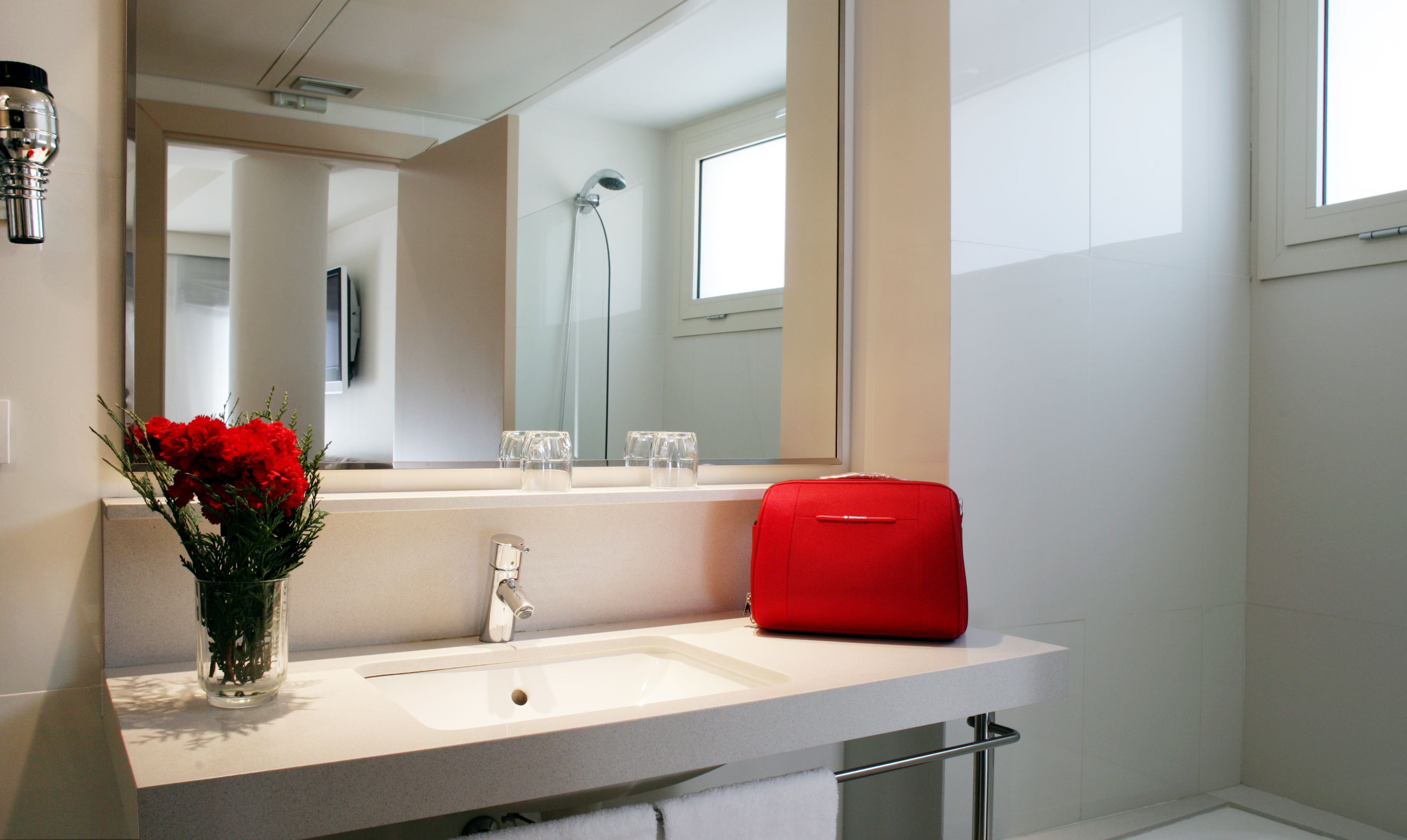 free toiletries, hair dryer, towels