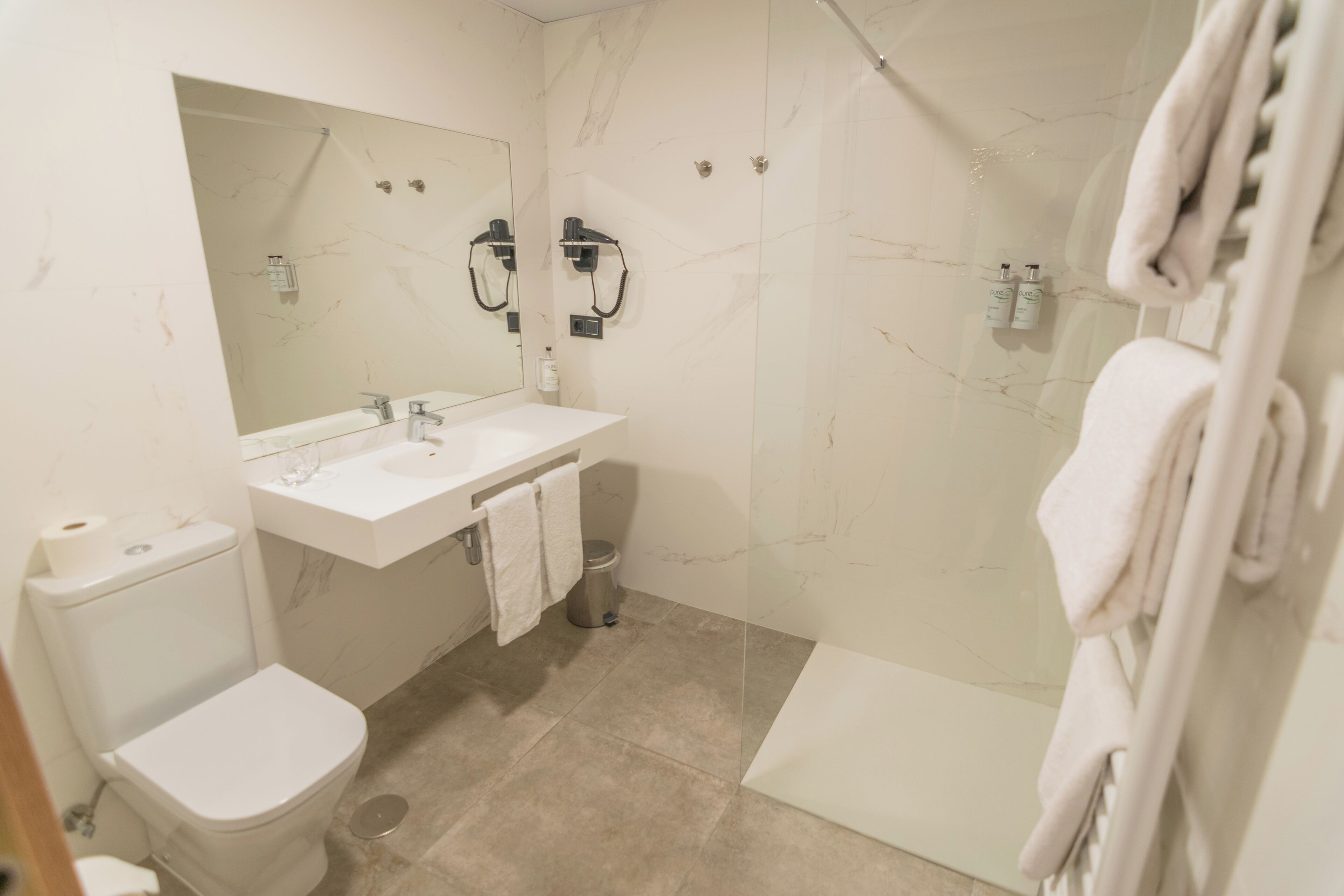 free toiletries, hair dryer, towels