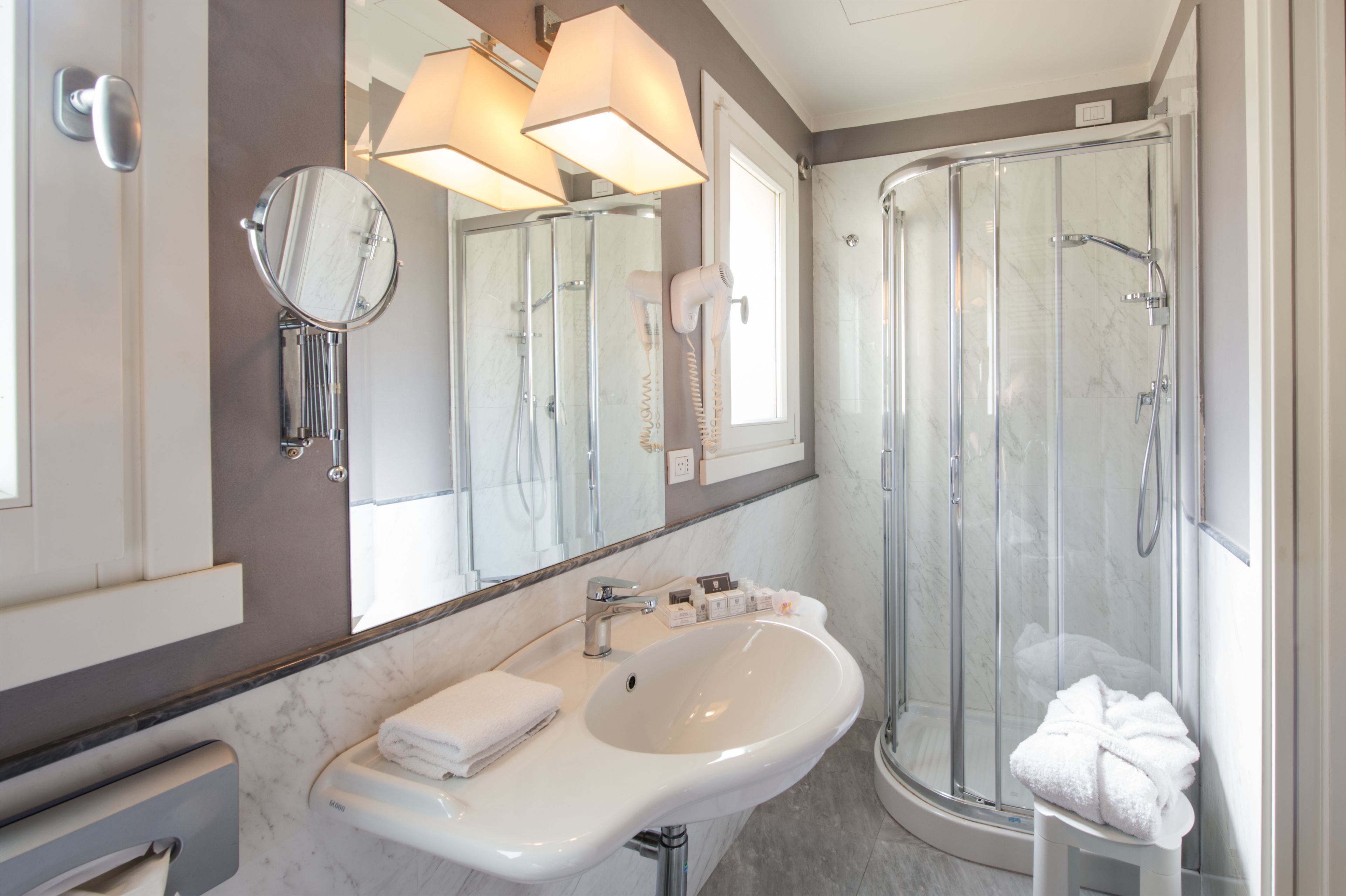 free toiletries, hair dryer, bidet, towels