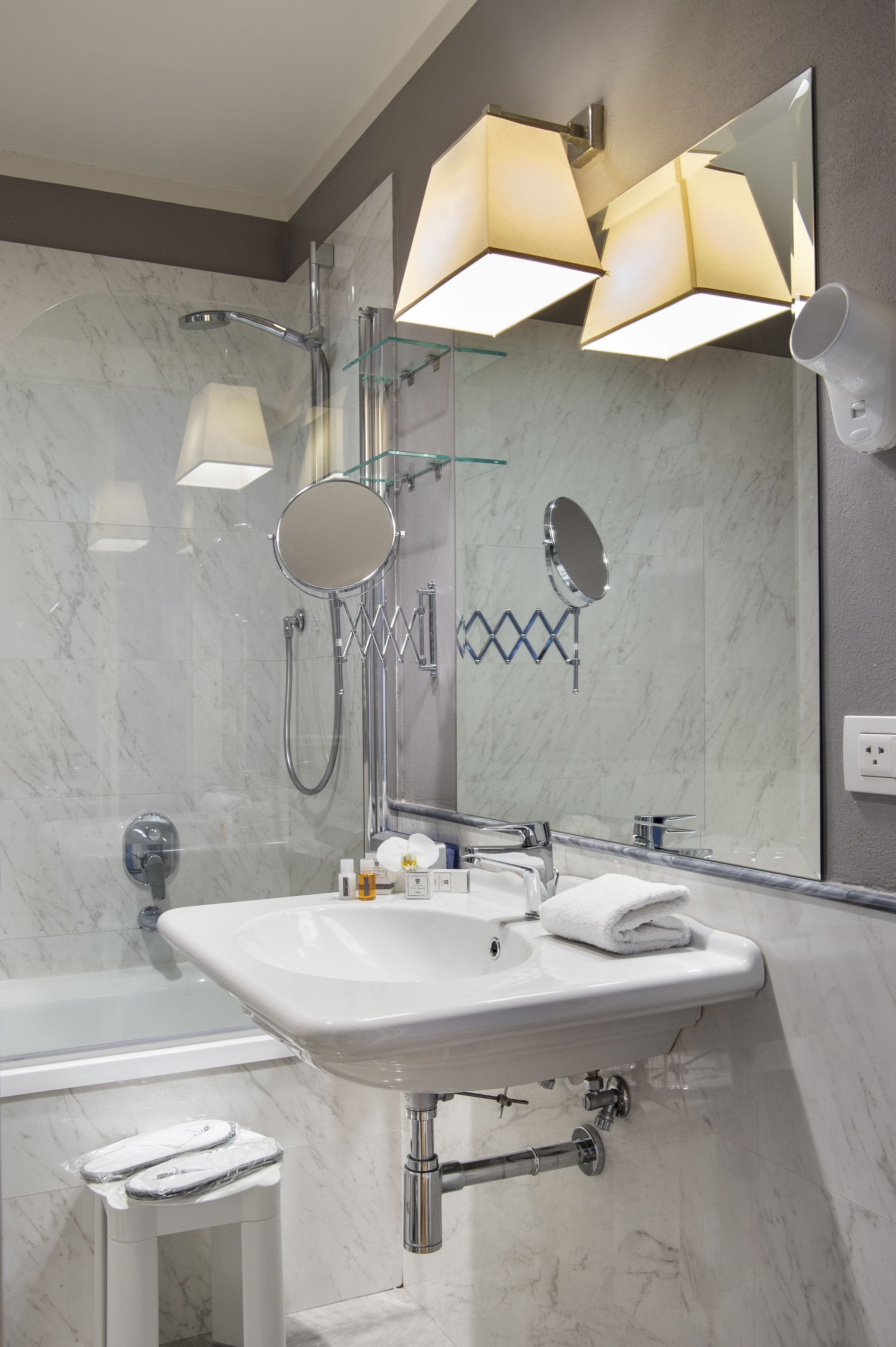 free toiletries, hair dryer, bidet, towels