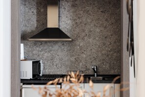 Réfrigérateur, micro-ondes (sur demande), plaque de cuisson