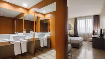 Free toiletries, hair dryer, bidet, towels