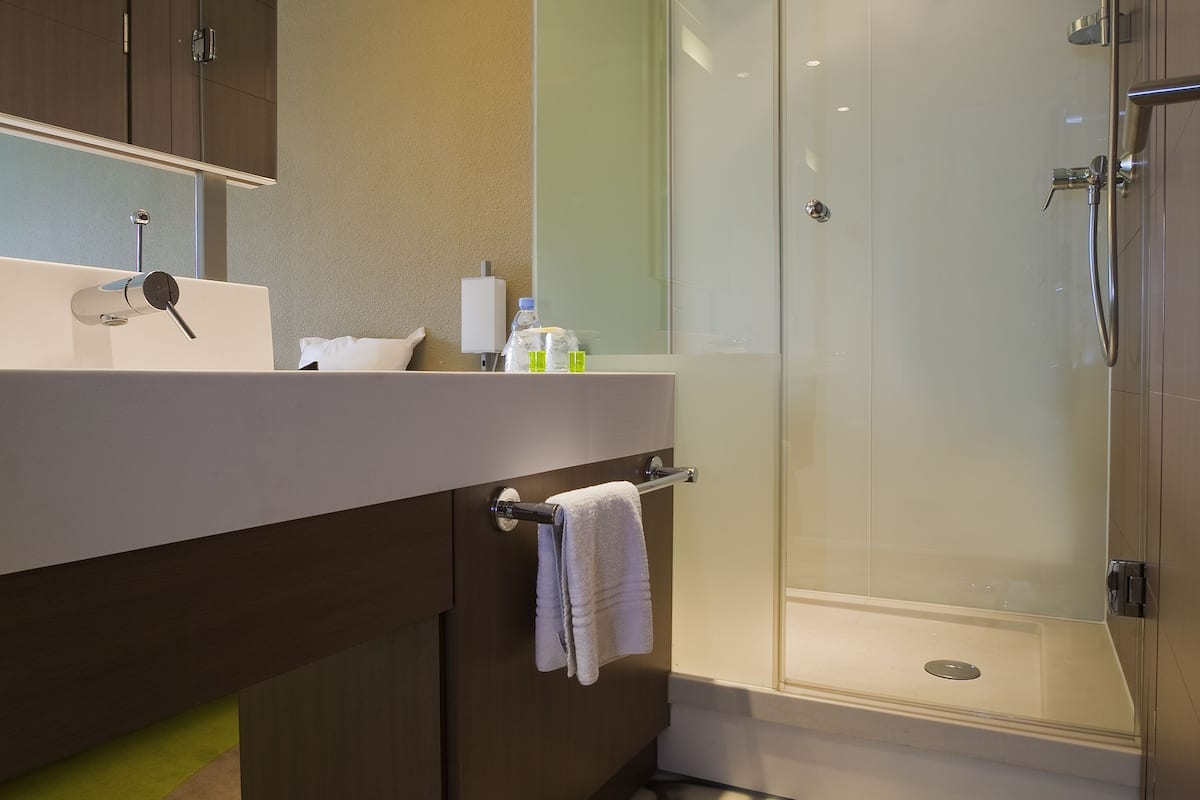 standard room, 1 double bed | bathroom | shower, eco-friendly toiletries, hair dryer, towels