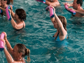 Indoor pool, outdoor pool, pool loungers, lifeguards on site